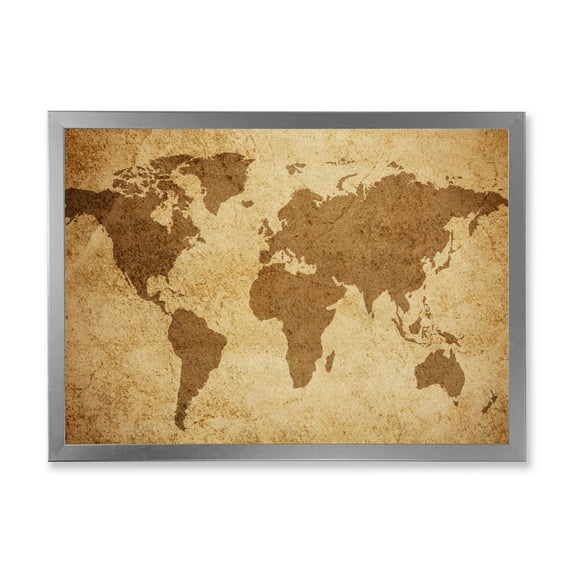 Designart 'Ancient World Map V' Vintage Framed Art Print