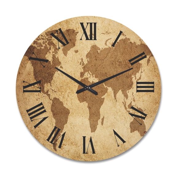 Designart 'Ancient World Map V' Vintage Wood Wall Clock