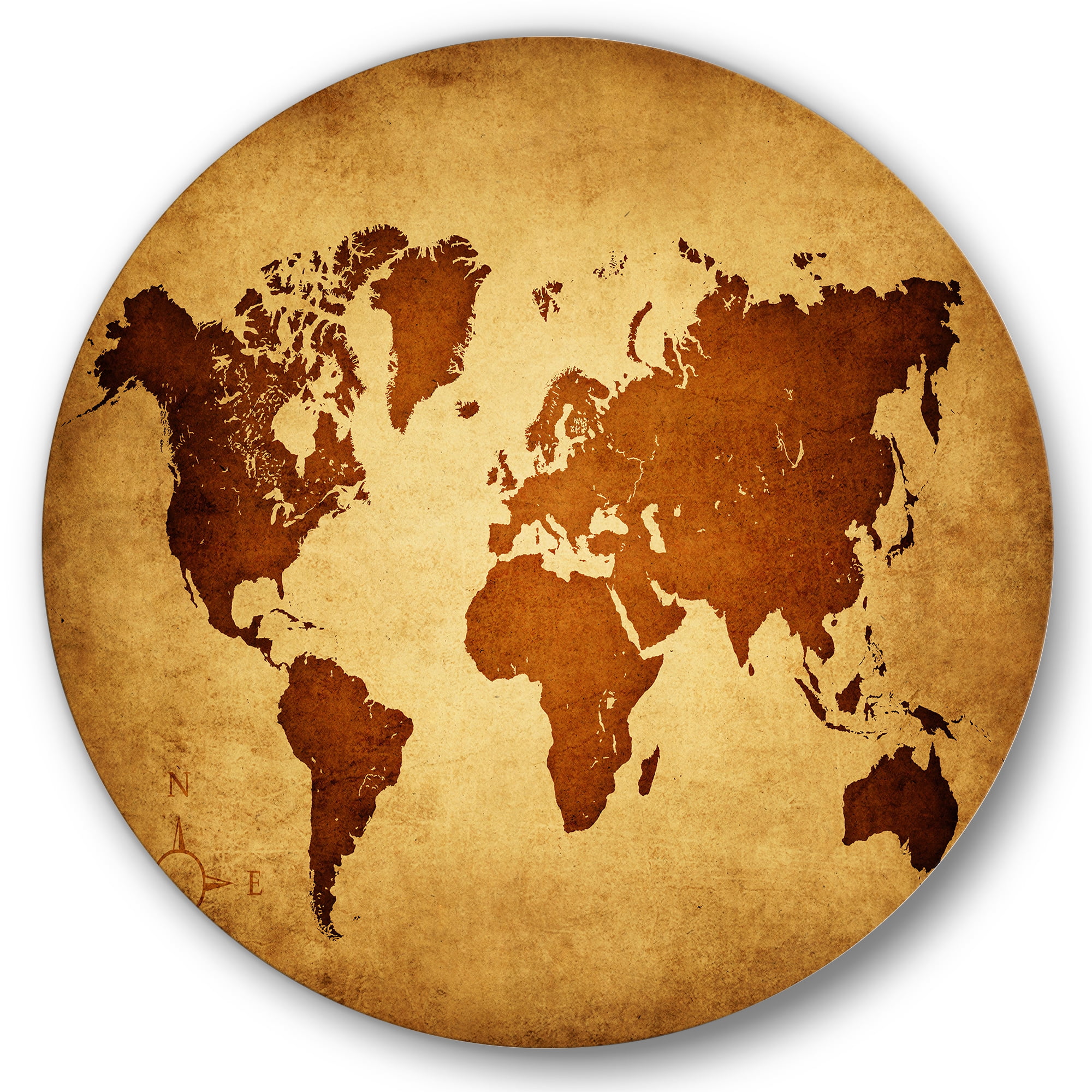 Ancient World Map Brown Metal Circle Wall Art 36x36