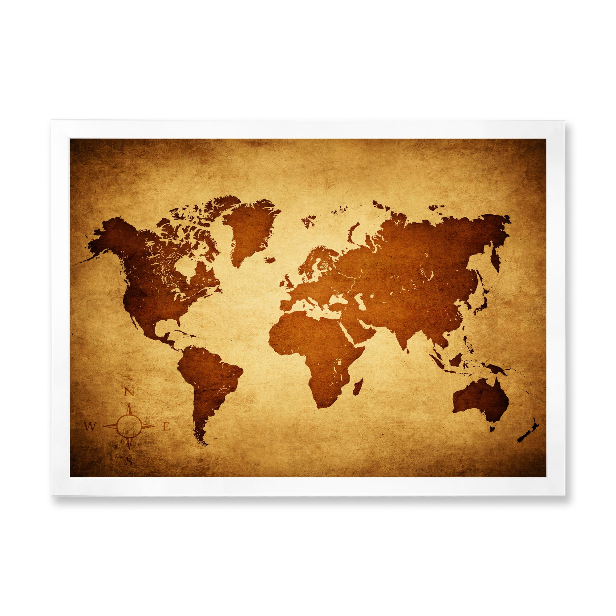 Designart 'Ancient World Map VI' Vintage Framed Art Print