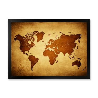 Designart 'Ancient World Map VI' Vintage Framed Art Print