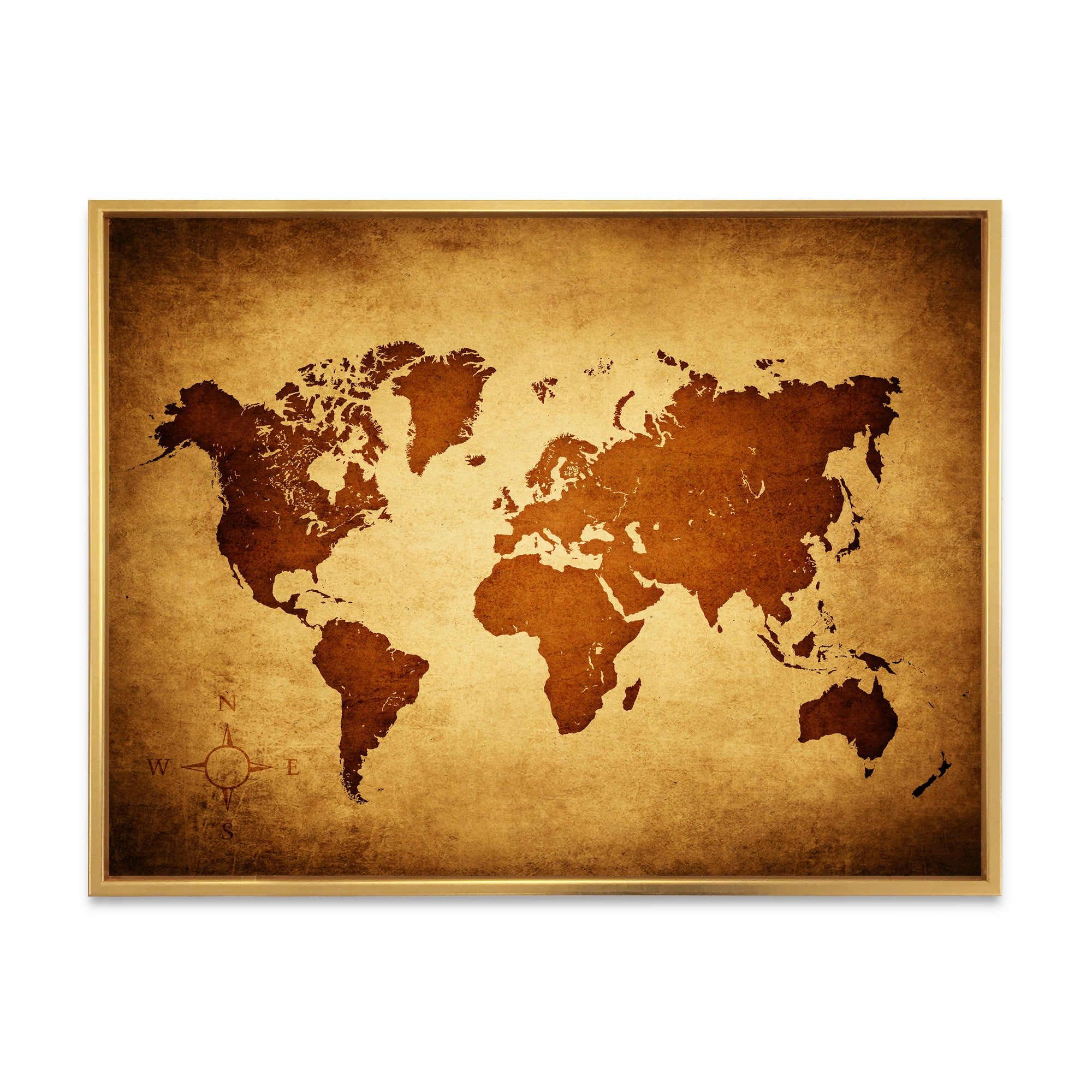 Designart 'Ancient World Map VI' Vintage Framed Canvas Wall Art Print