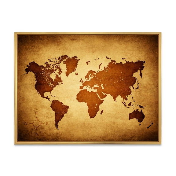 Designart 'Ancient World Map VI' Vintage Framed Canvas Wall Art Print