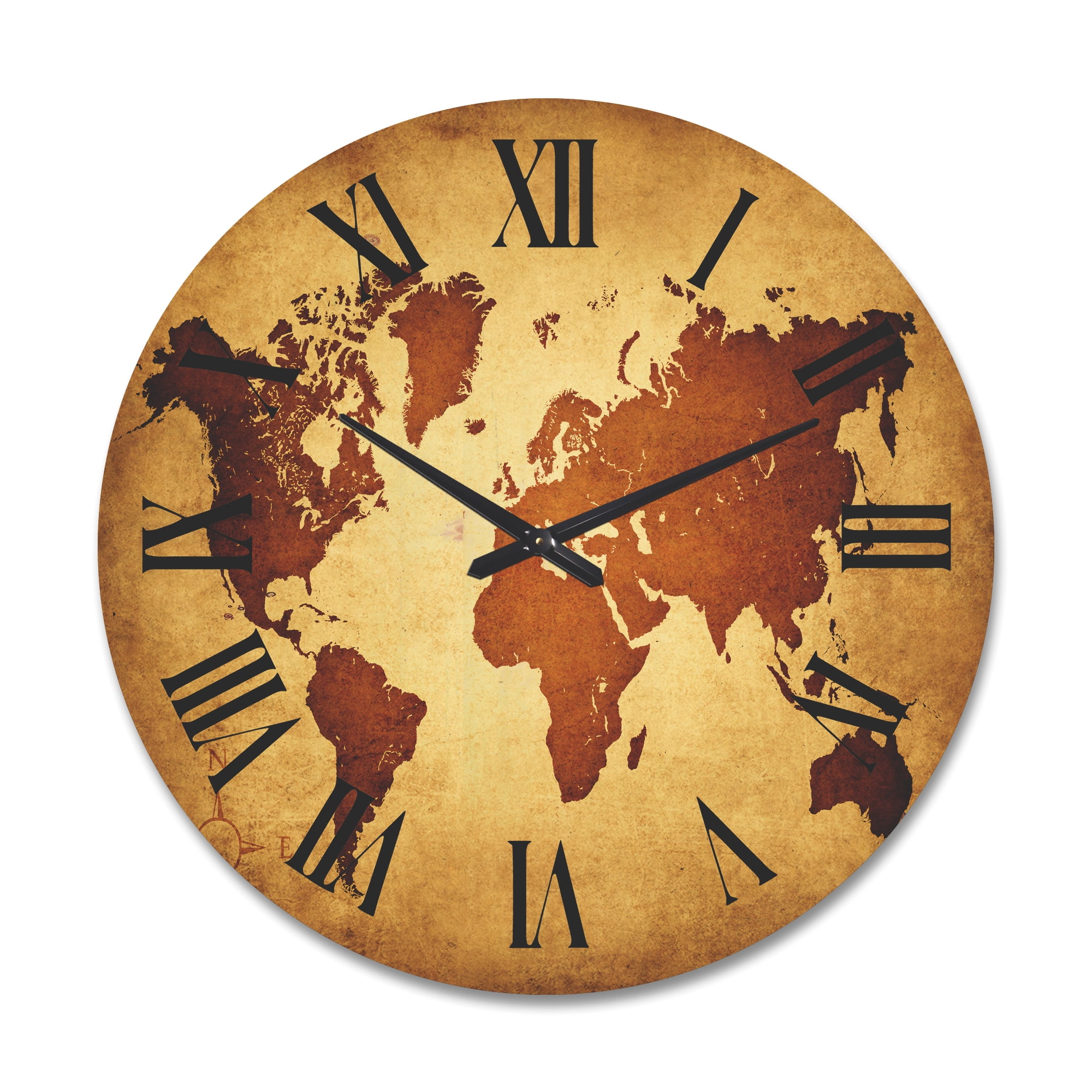 Designart 'Ancient World Map VI' Vintage Wood Wall Clock - Walmart.com
