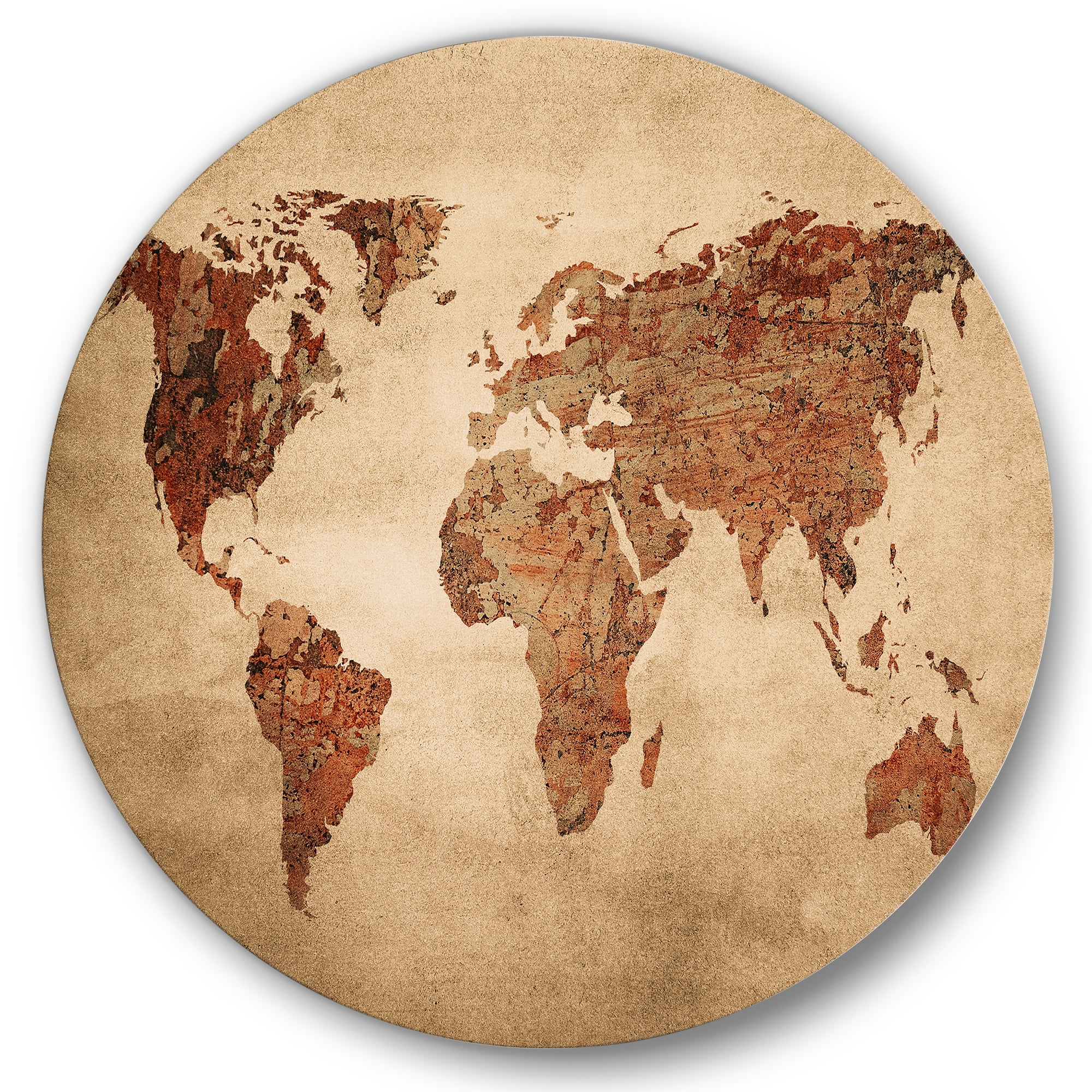 Designart 'Ancient World Map VII' Vintage Circle Metal Wall Art 36x36 - Disc of 36