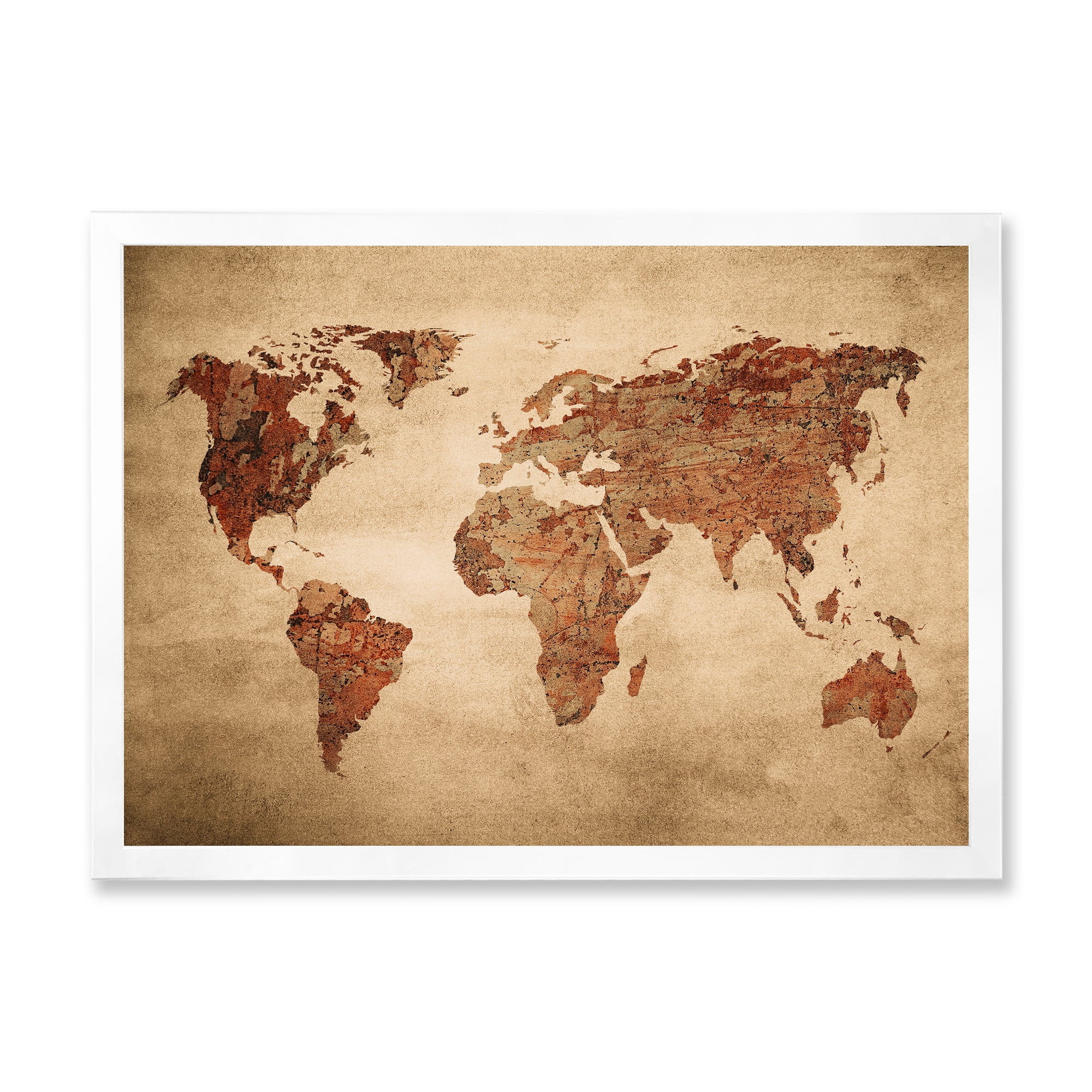Designart 'Ancient World Map VII' Vintage Framed Art Print