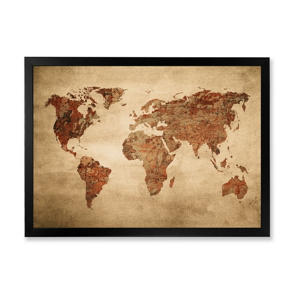 Designart 'Ancient World Map VII' Vintage Framed Art Print