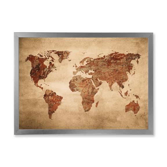 Designart 'Ancient World Map VII' Vintage Framed Art Print