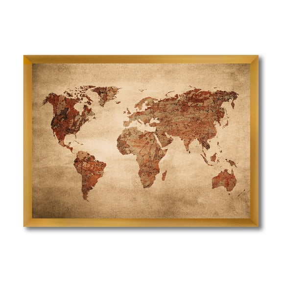 Designart 'Ancient World Map VII' Vintage Framed Art Print