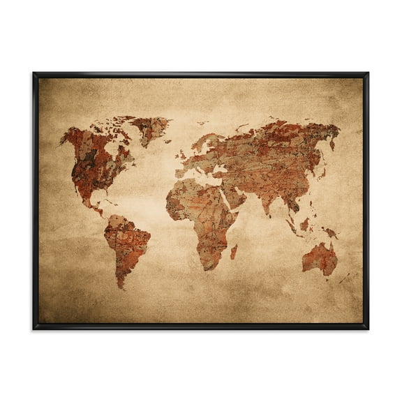Designart 'Ancient World Map VII' Vintage Framed Canvas Wall Art Print