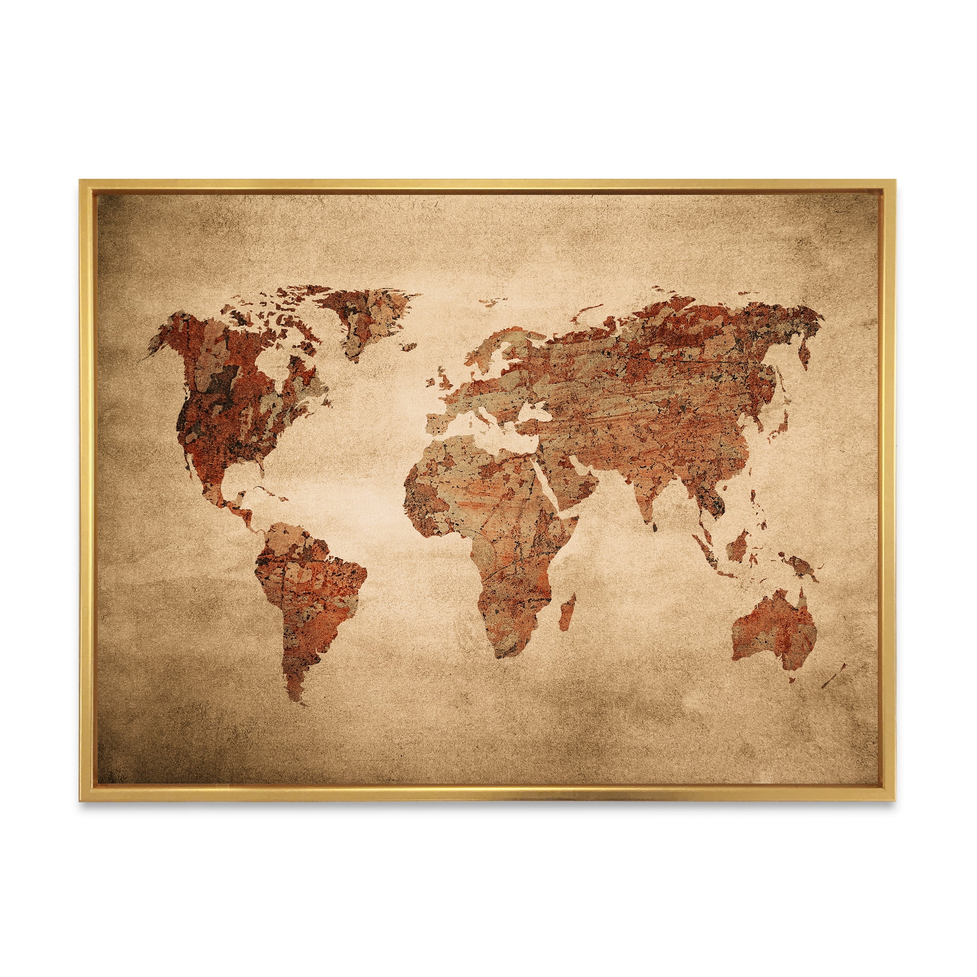 Designart 'Ancient World Map VII' Vintage Framed Canvas Wall Art Print