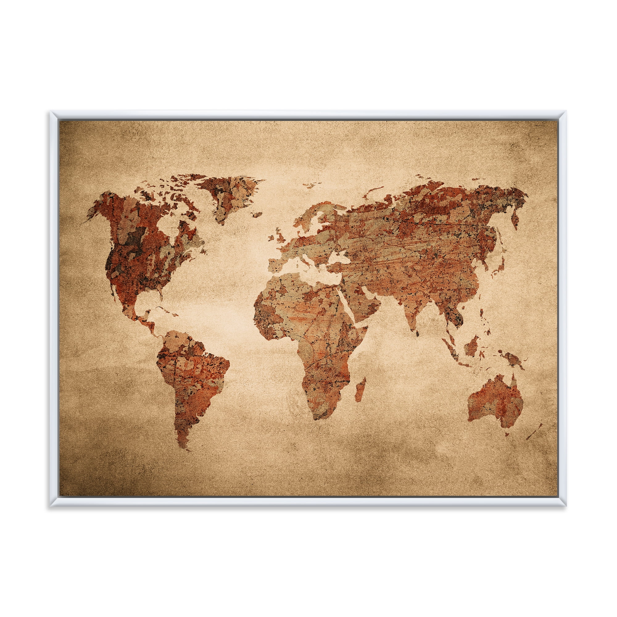 Designart 'Ancient World Map VII' Vintage Framed Canvas Wall Art Print