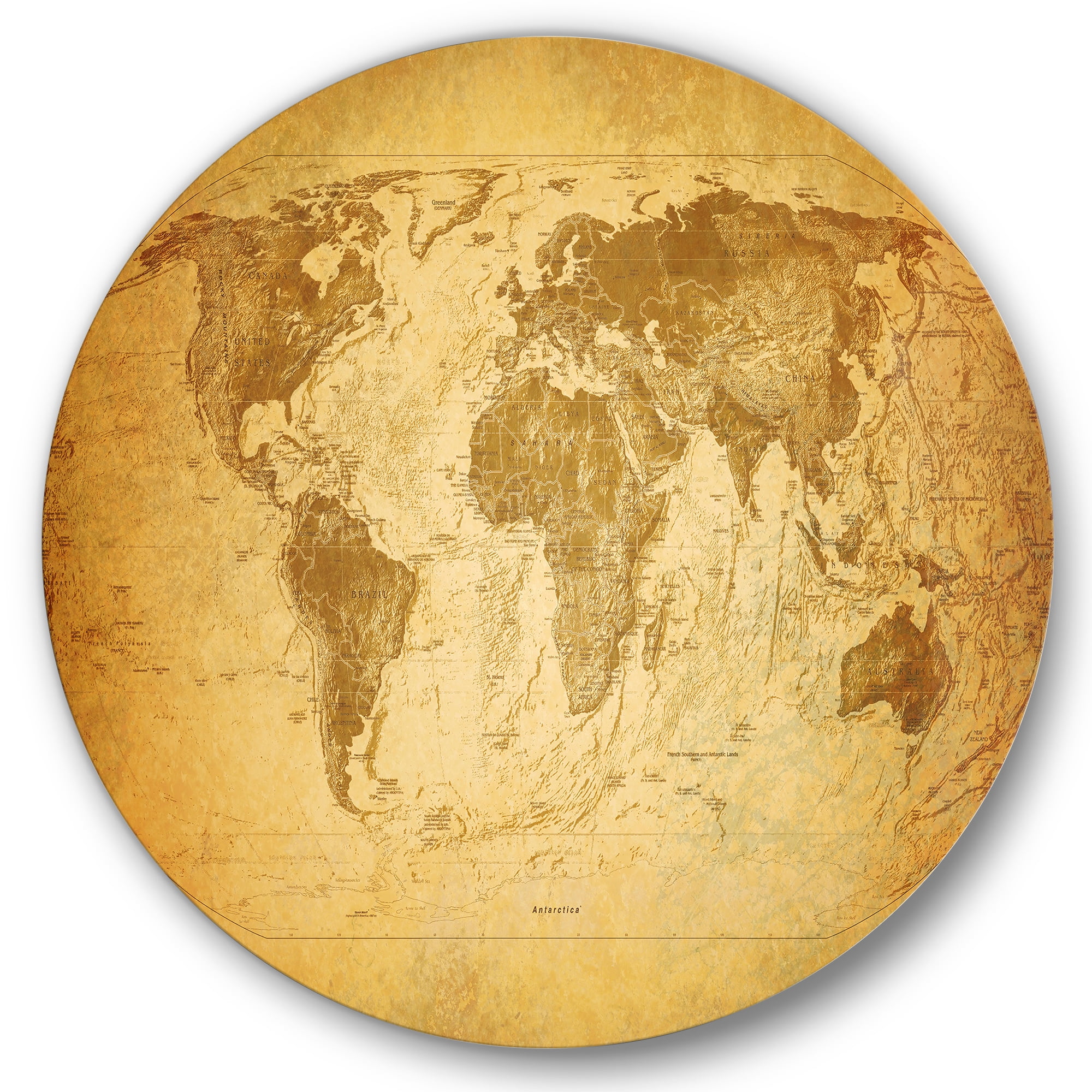 Designart 'Ancient World Map X' Vintage Circle Metal Wall Art 11x11 - Disc of 11