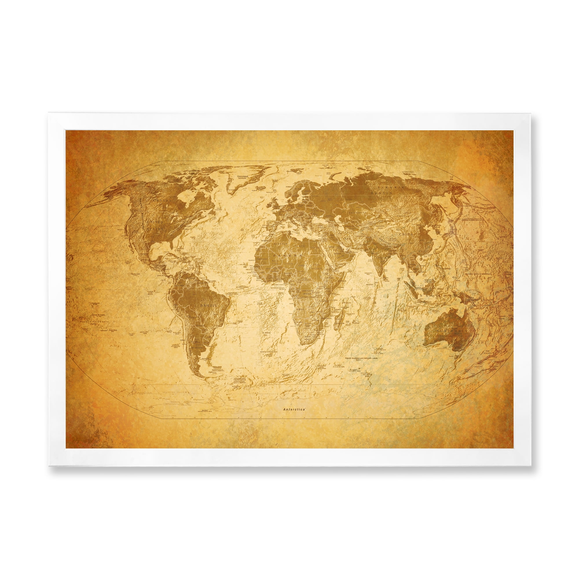 Designart 'Ancient World Map X' Vintage Framed Art Print