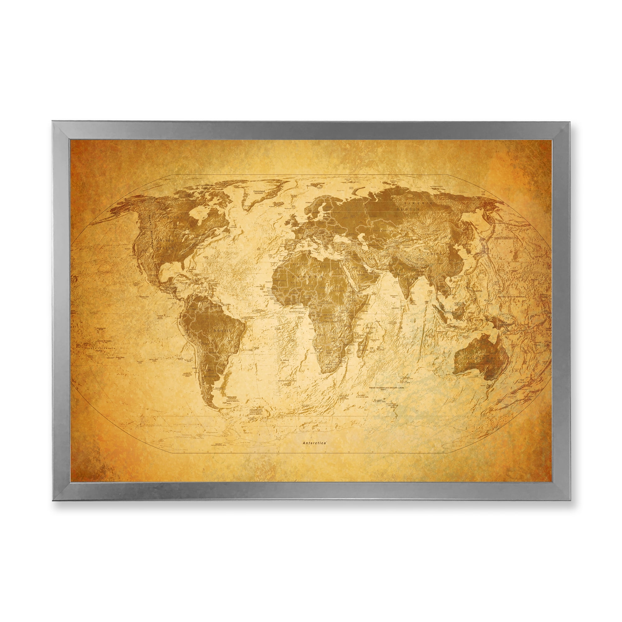 Designart 'Ancient World Map X' Vintage Framed Art Print