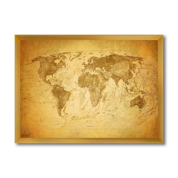 Designart 'Ancient World Map X' Vintage Framed Art Print