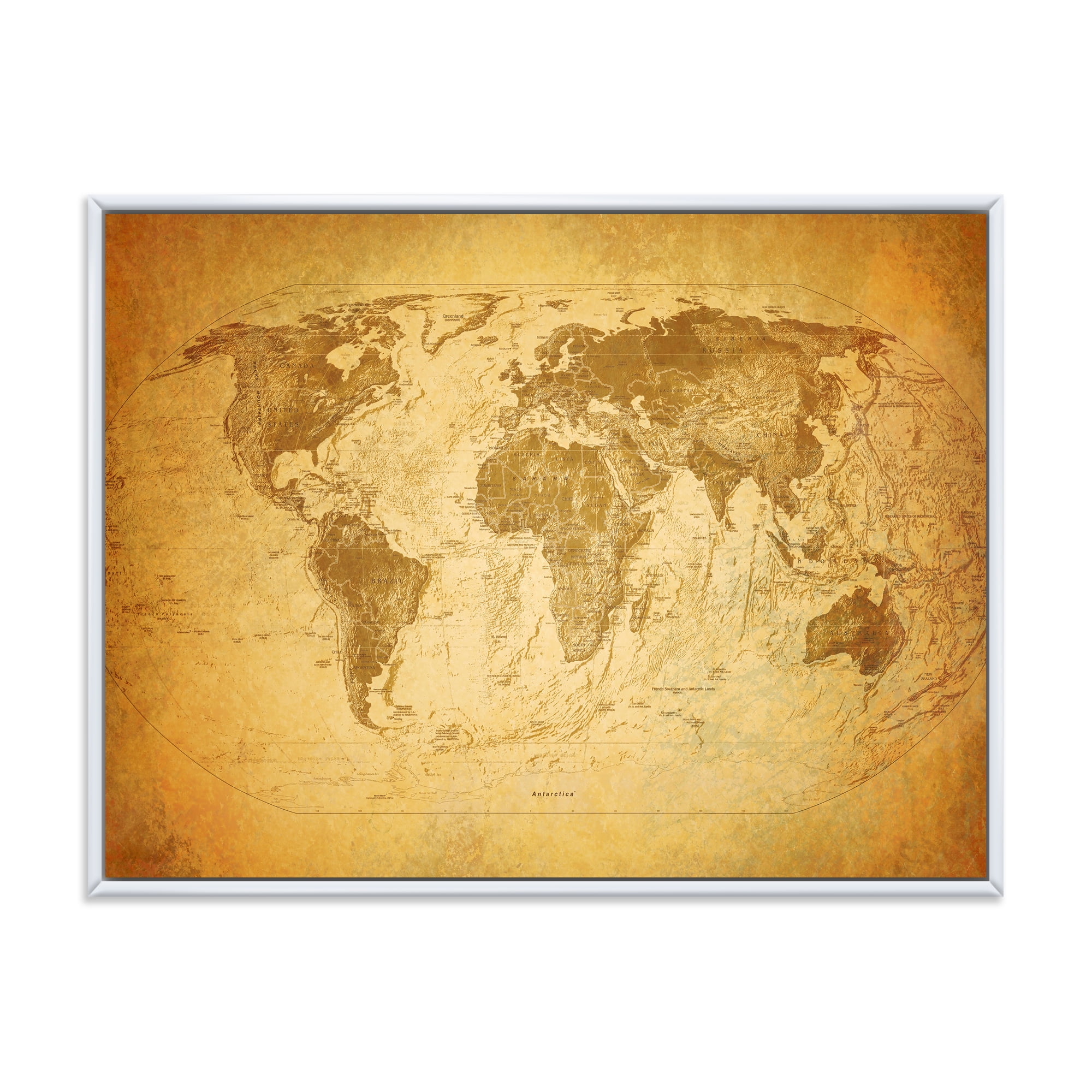 Designart 'Ancient World Map X' Vintage Framed Canvas Wall Art Print