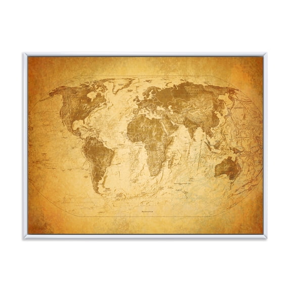 Designart 'Ancient World Map X' Vintage Framed Canvas Wall Art Print