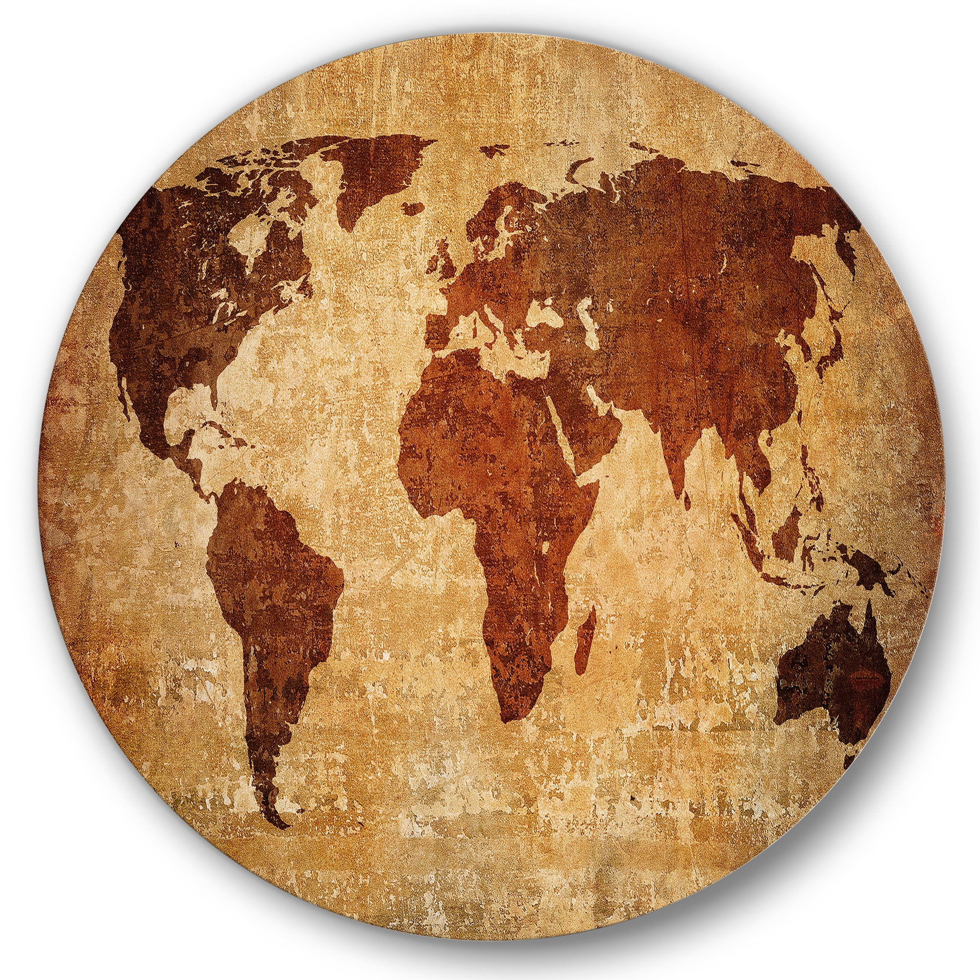 Designart 'Ancient World Map XI' Vintage Circle Metal Wall Art 29x29 - Disc of 29