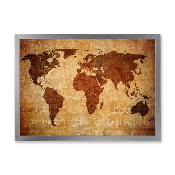 Designart 'Ancient World Map XI' Vintage Framed Art Print