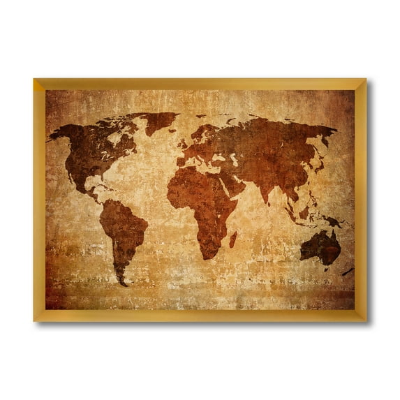 Designart 'Ancient World Map XI' Vintage Framed Art Print