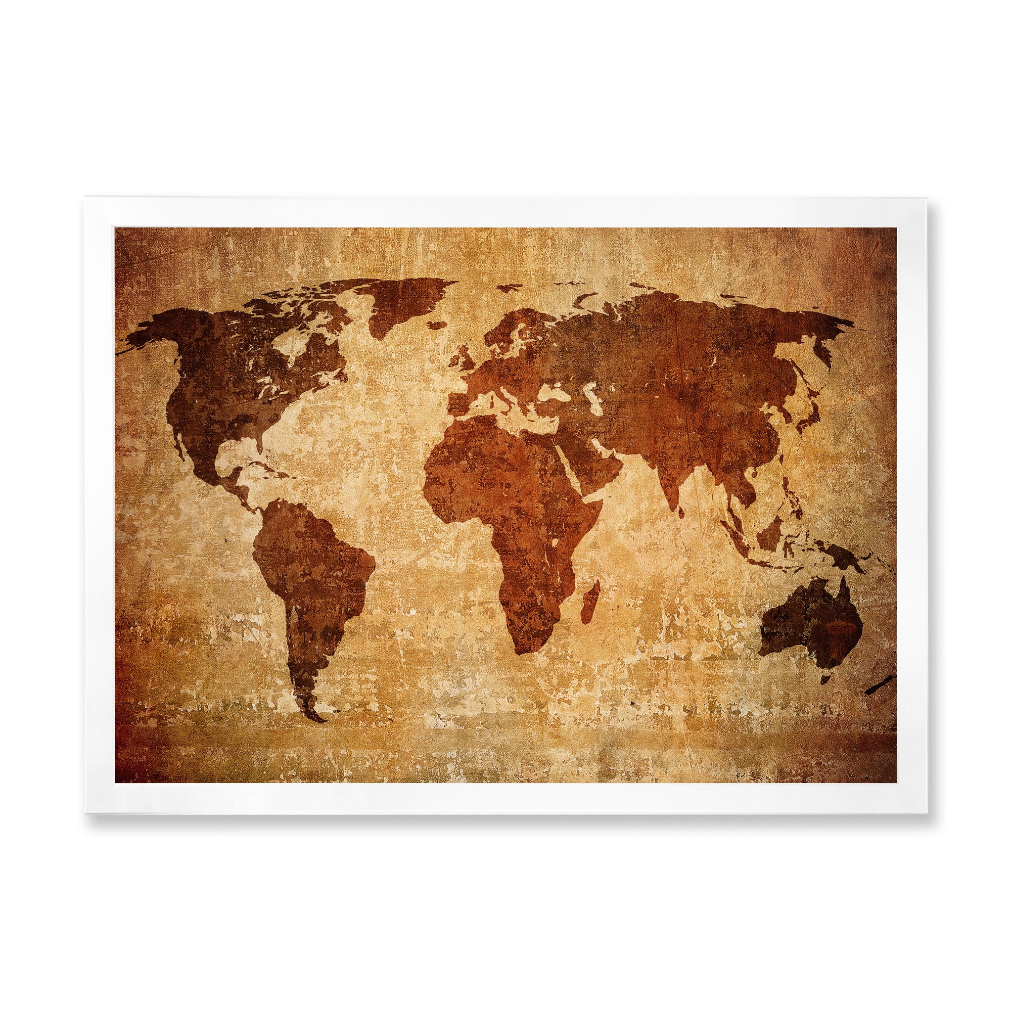 Designart 'Ancient World Map XI' Vintage Framed Art Print