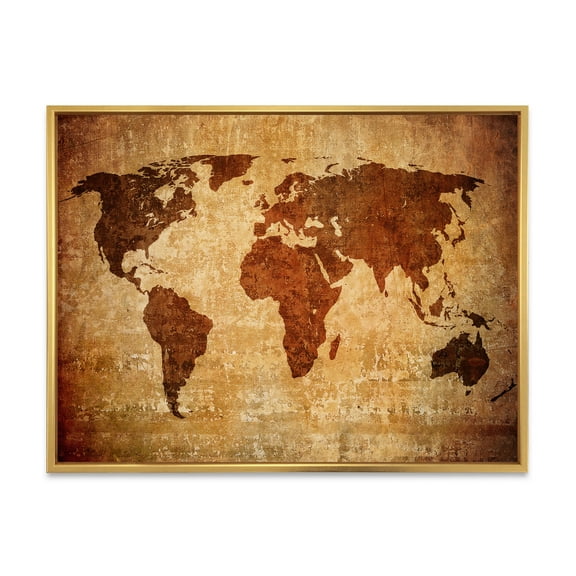 Designart 'Ancient World Map XI' Vintage Framed Canvas Wall Art Print