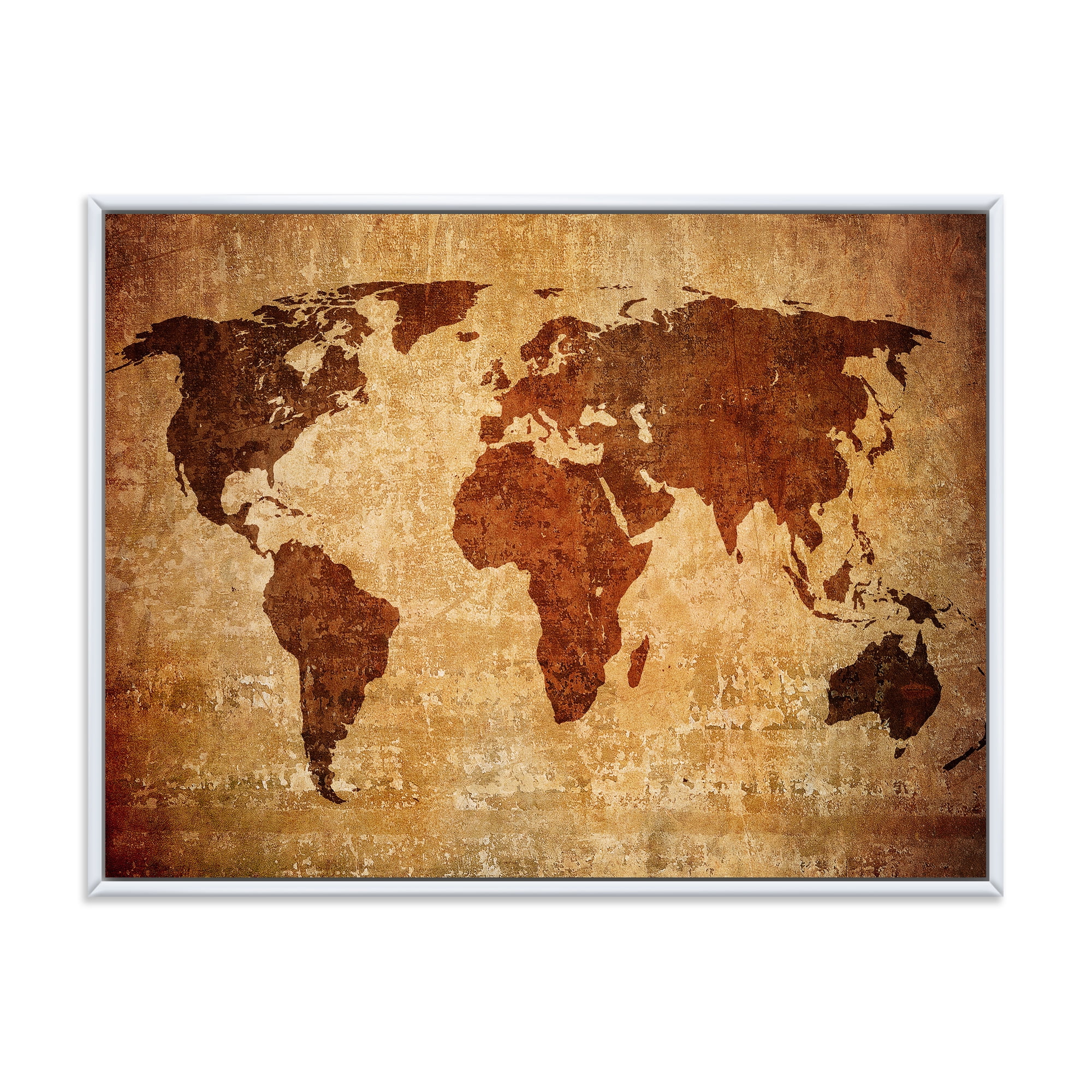 Designart 'Ancient World Map XI' Vintage Framed Canvas Wall Art Print