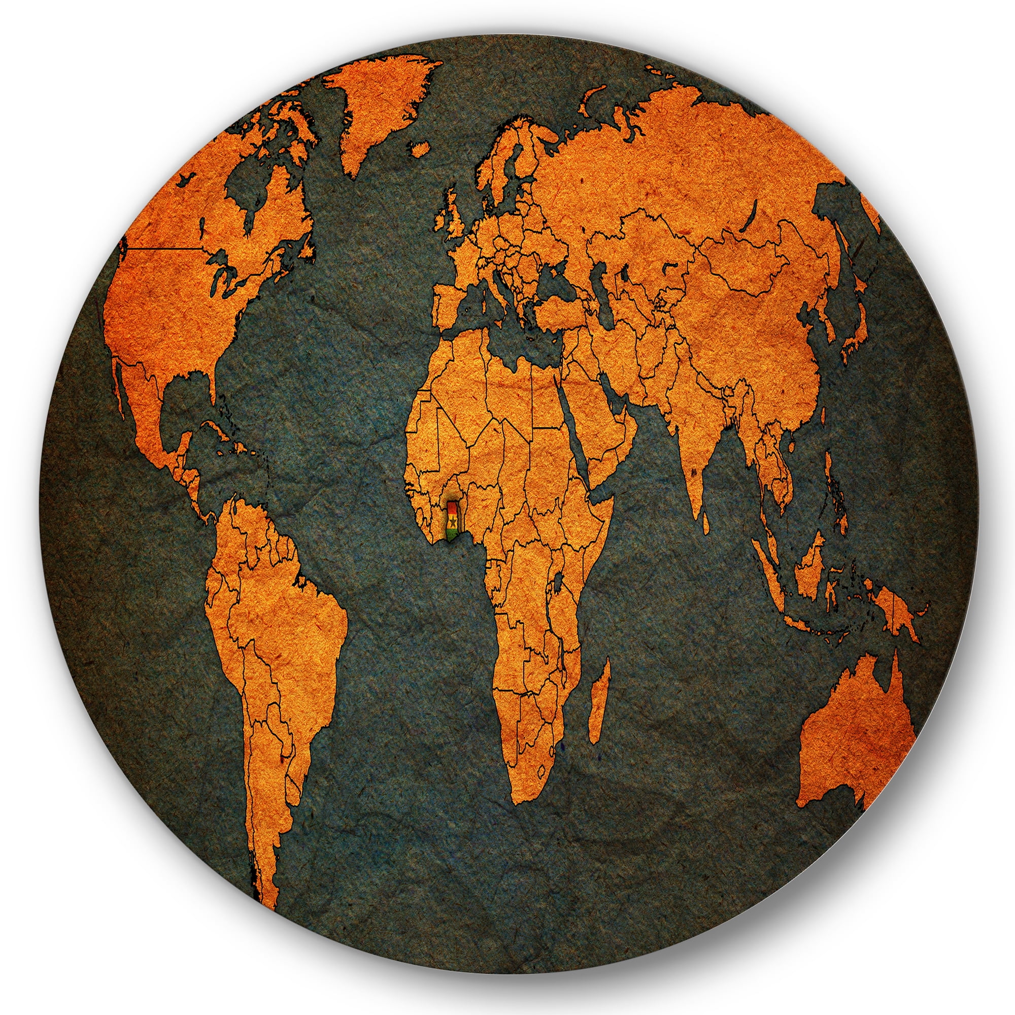 Designart 'Ancient World Map of Africa' Vintage Circle Metal Wall Art 11x11 - Disc of 11