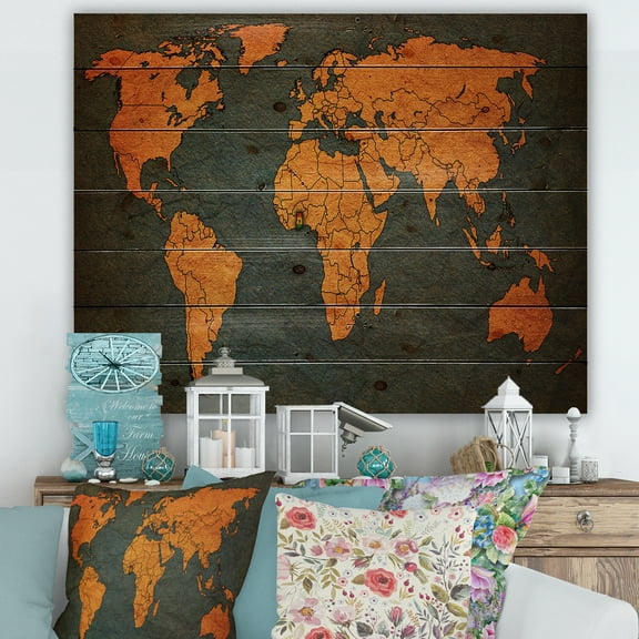 Designart 'Ancient World Map of Africa' Vintage Print on Natural Pine Wood