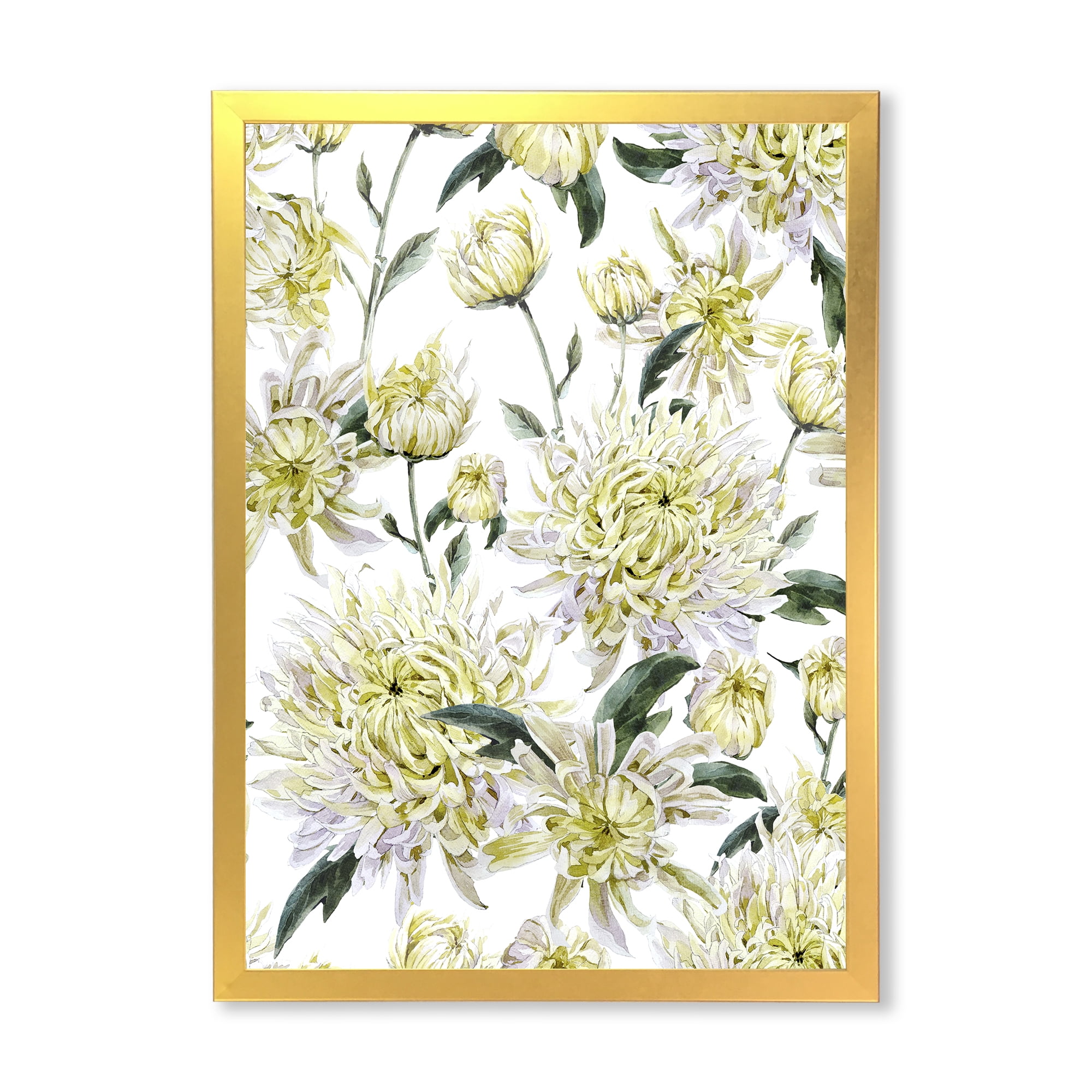 Designart 'Ancient Yellow Chrysanthemus I' Traditional Framed Art Print
