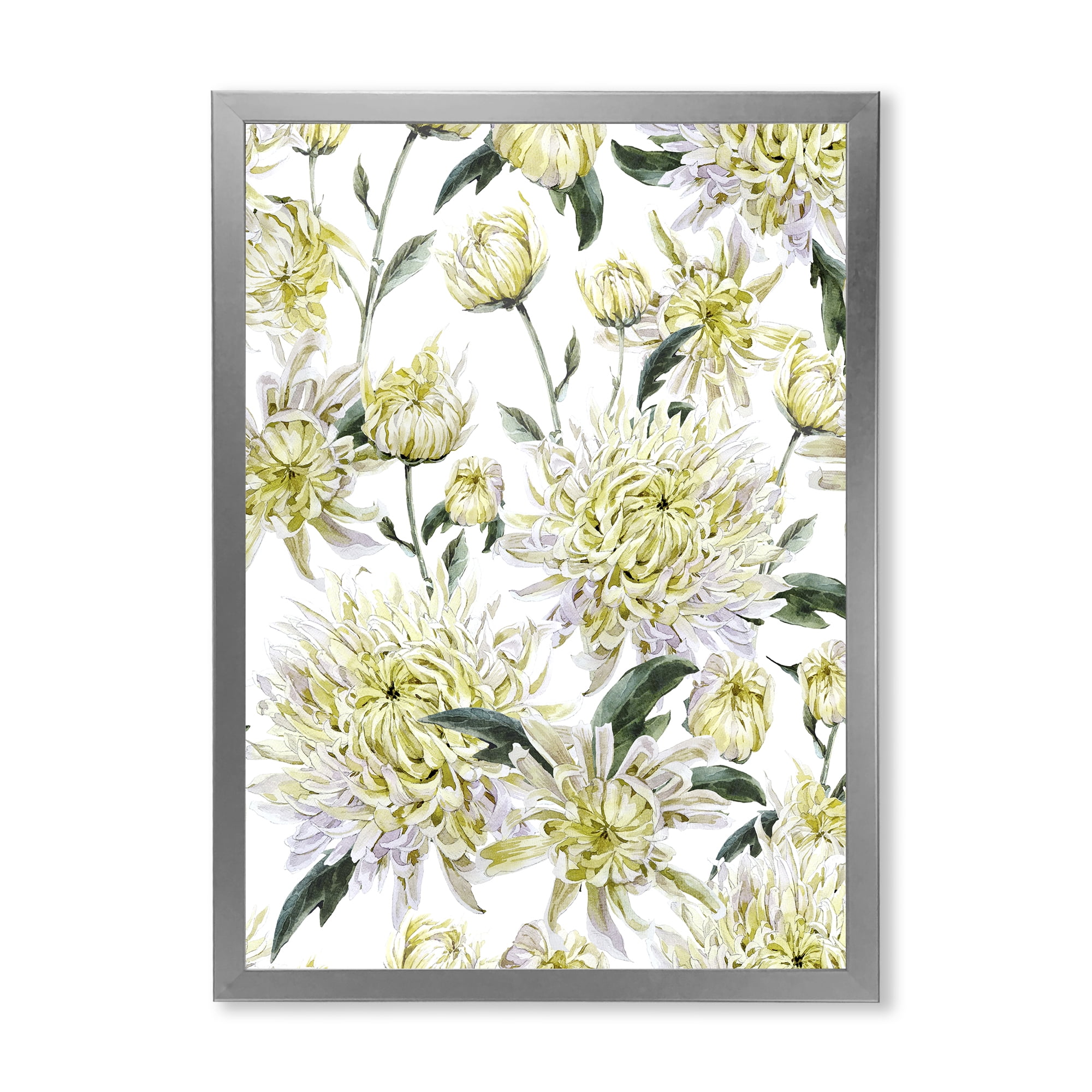 Designart 'Ancient Yellow Chrysanthemus I' Traditional Framed Art Print