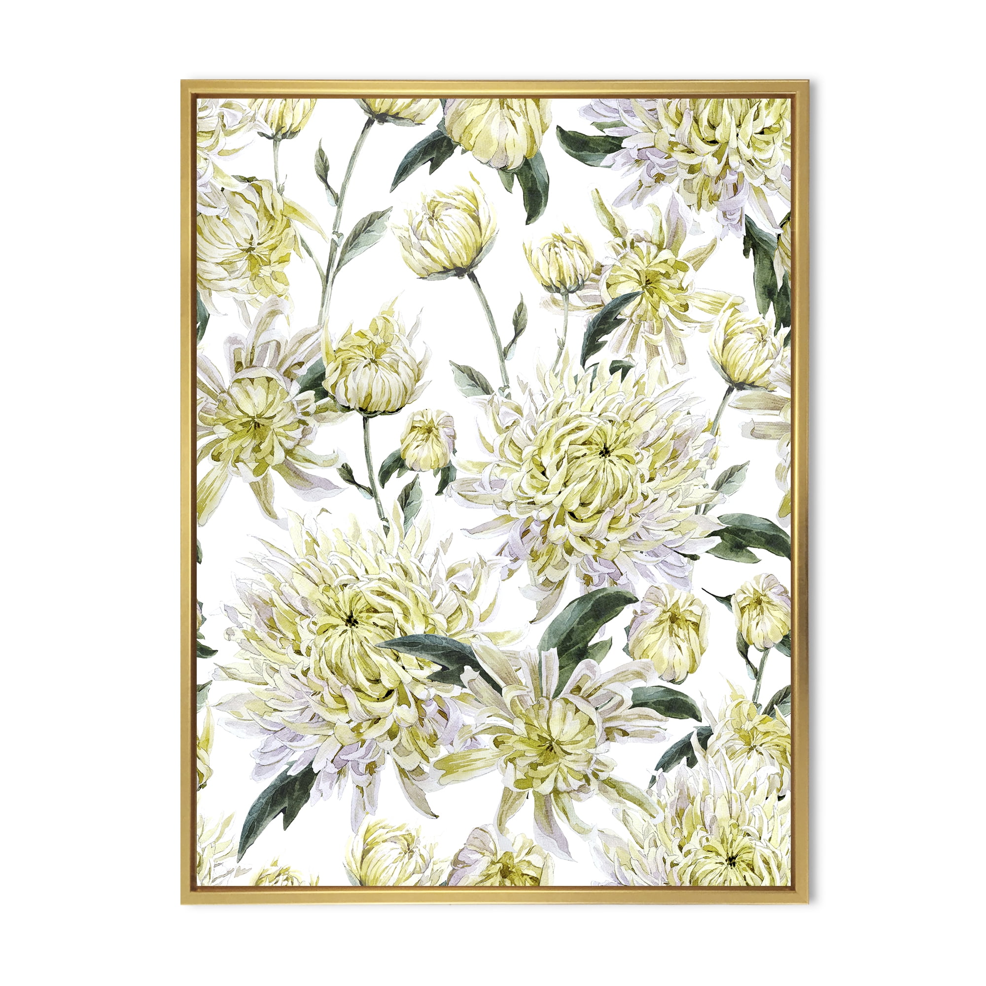 Designart 'Ancient Yellow Chrysanthemus I' Traditional Framed Canvas Wall Art Print