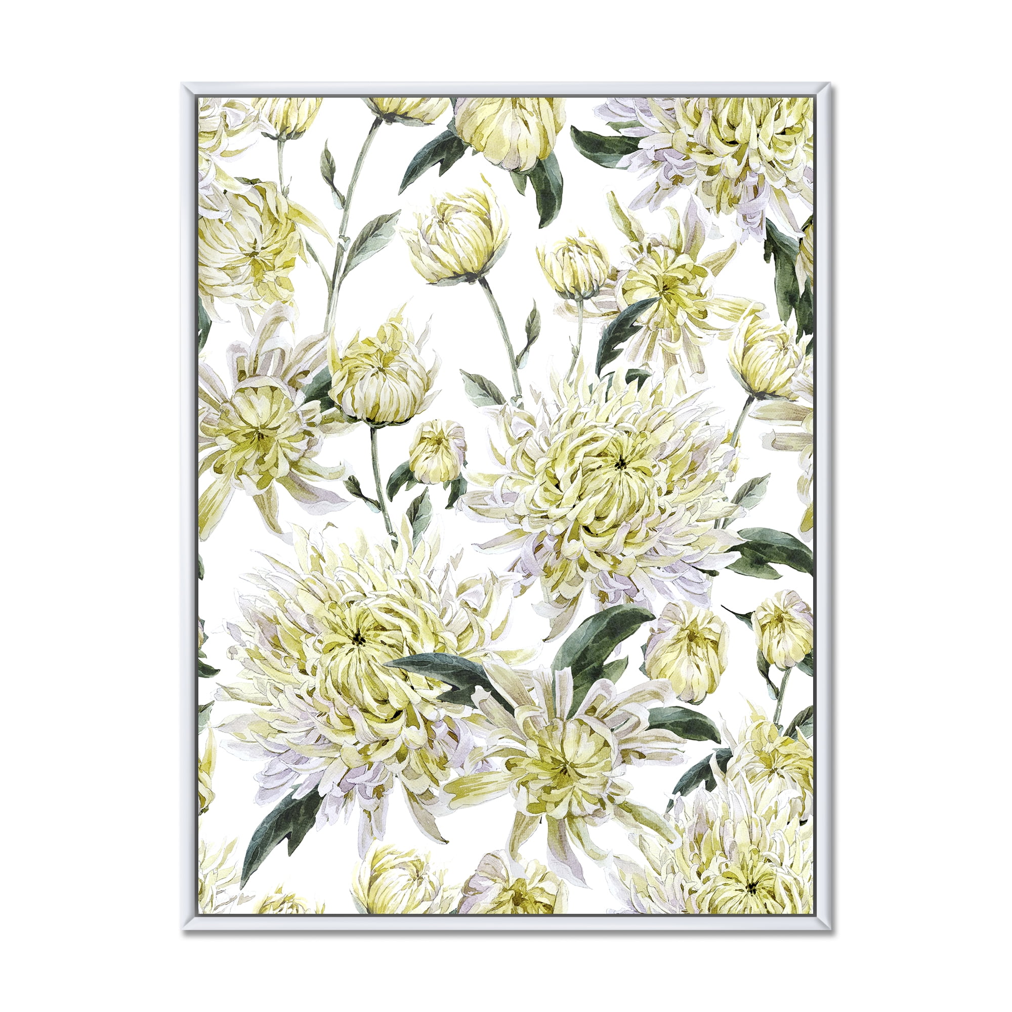 Designart 'Ancient Yellow Chrysanthemus I' Traditional Framed Canvas Wall Art Print