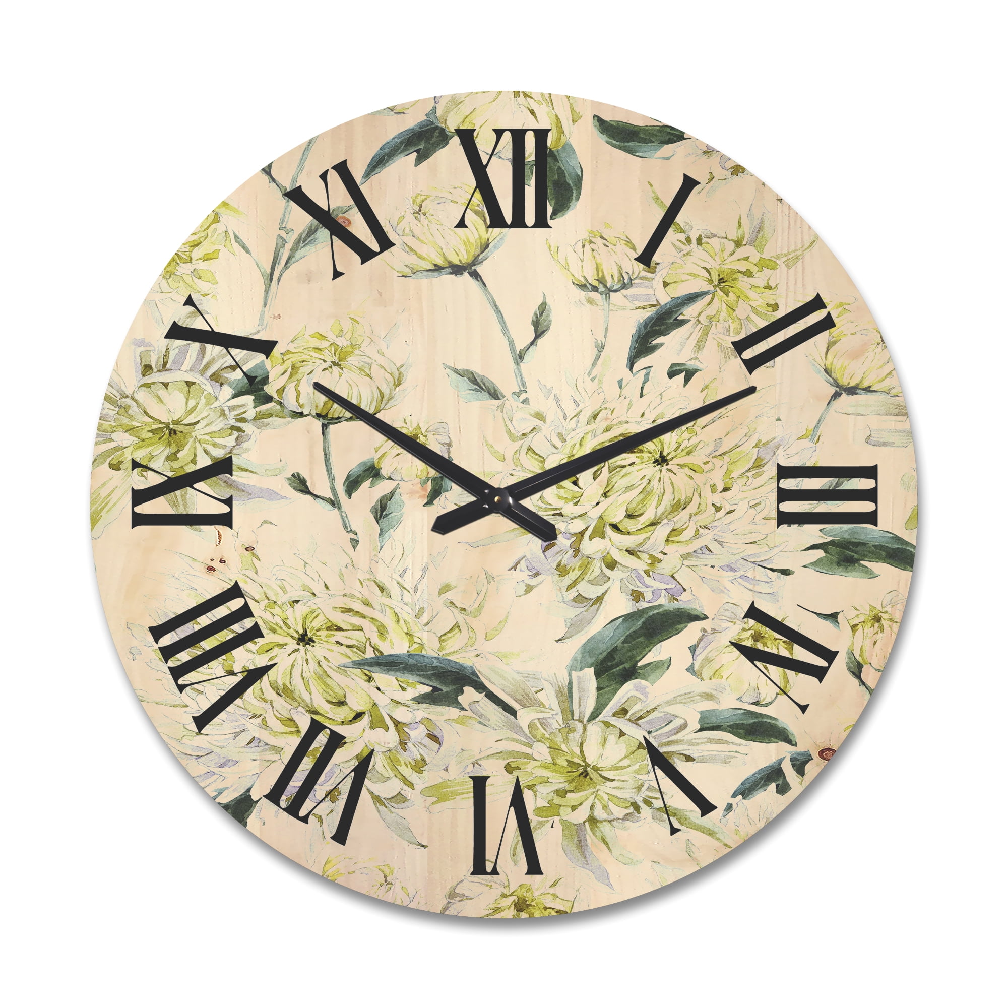 Designart 'Ancient Yellow Chrysanthemus I' Traditional Wood Wall Clock