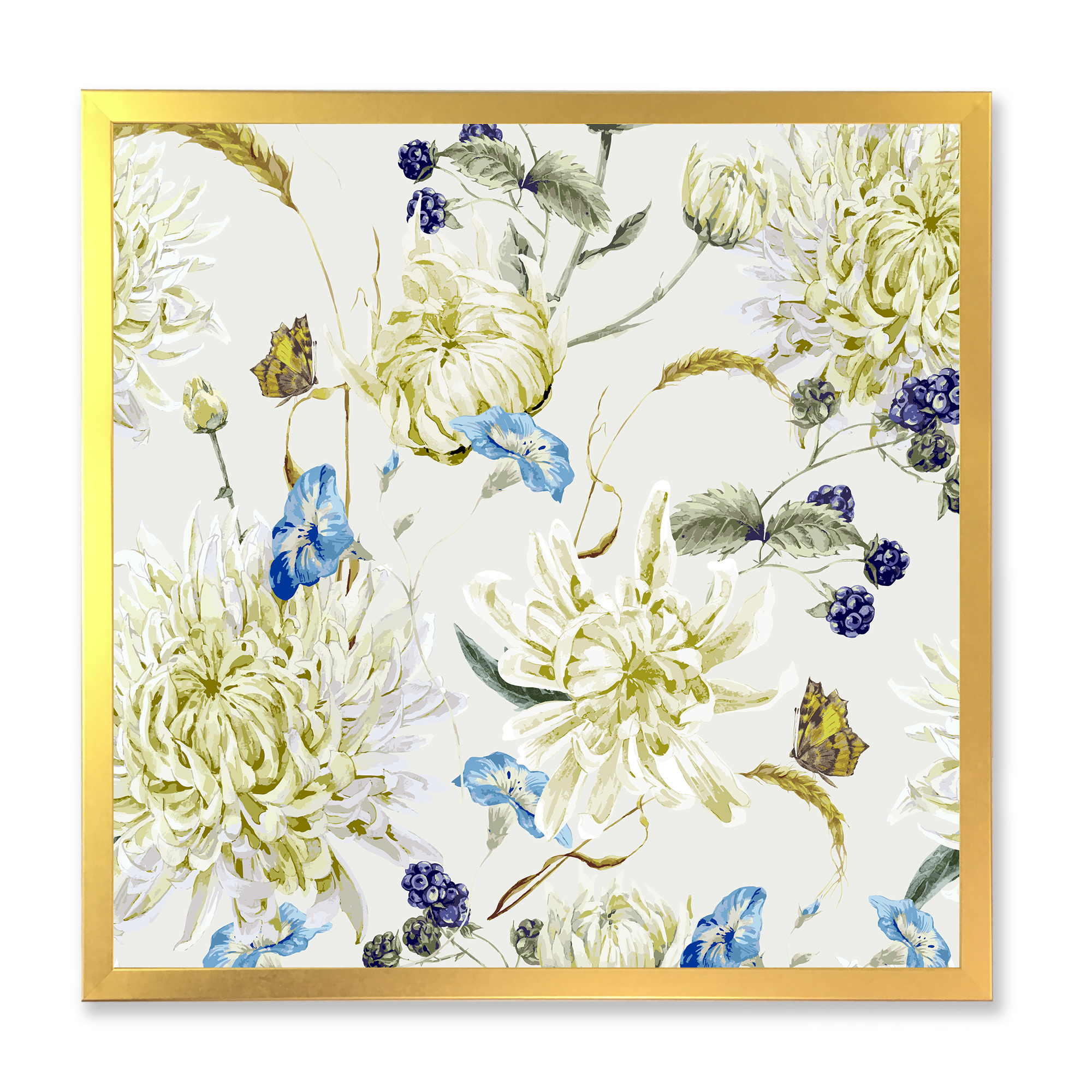 Designart 'Ancient Yellow Chrysanthemus II' Traditional Framed Art Print
