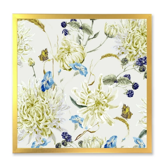 Designart 'Ancient Yellow Chrysanthemus II' Traditional Framed Art Print