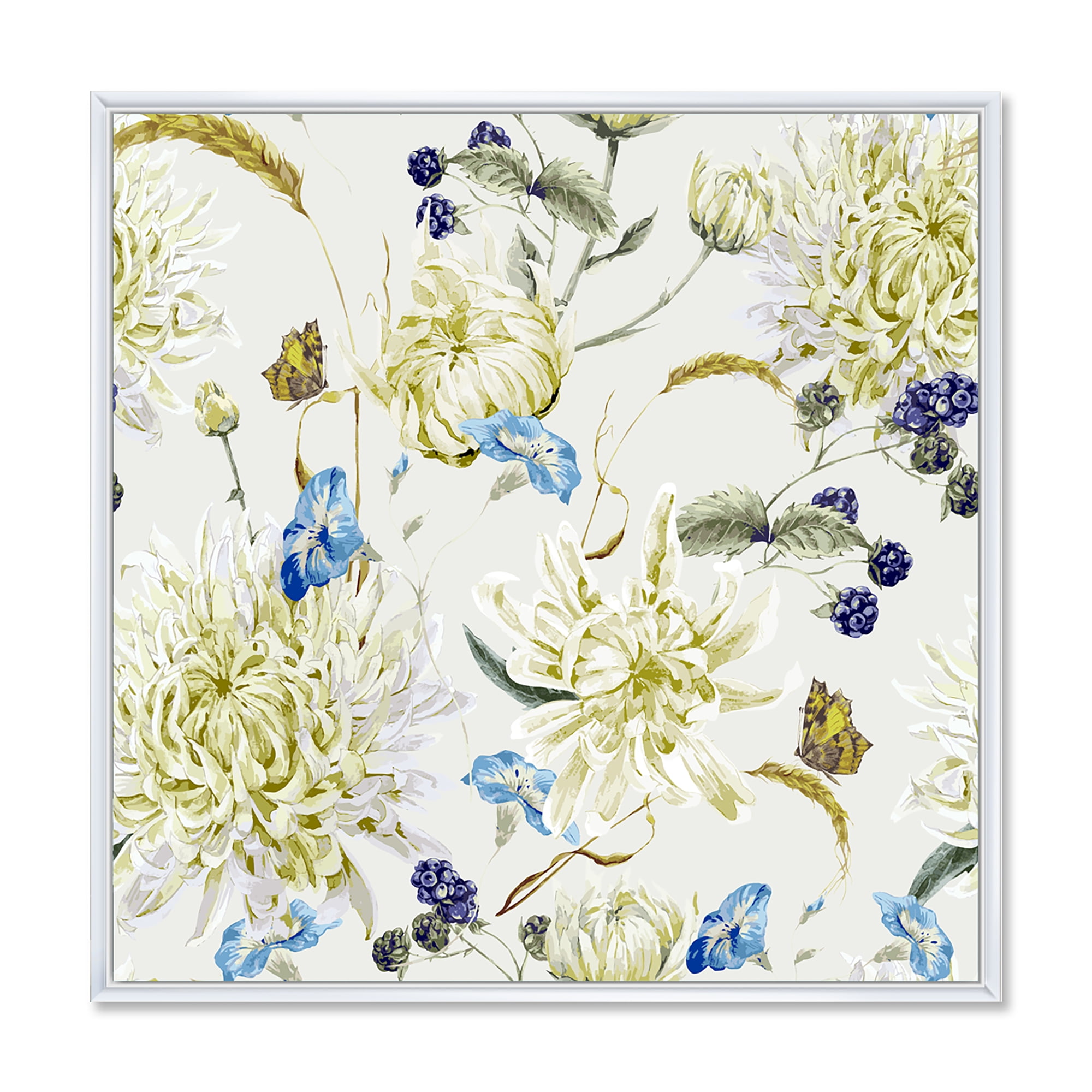 Designart 'Ancient Yellow Chrysanthemus II' Traditional Framed Canvas Wall Art Print