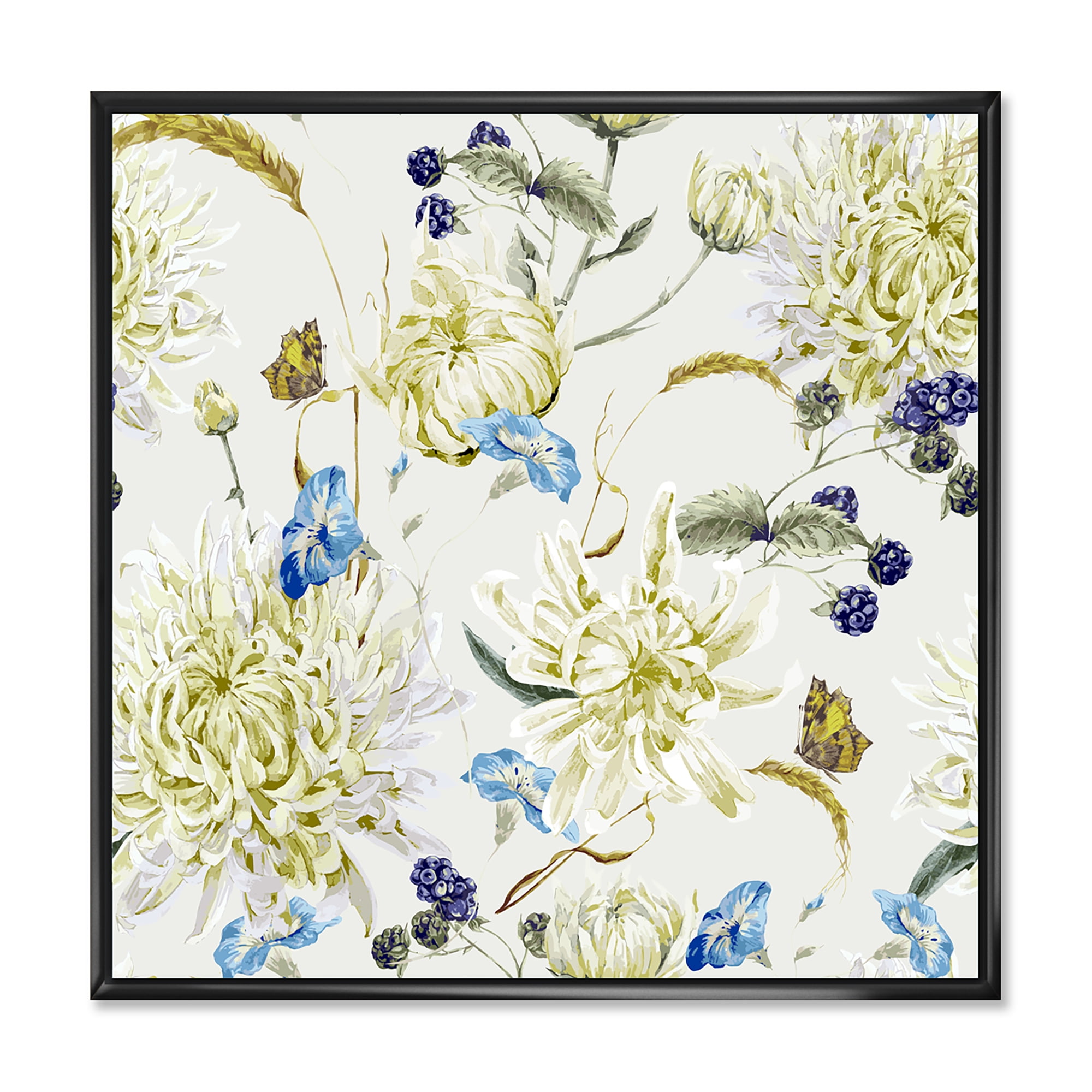 Designart 'Ancient Yellow Chrysanthemus II' Traditional Framed Canvas Wall Art Print
