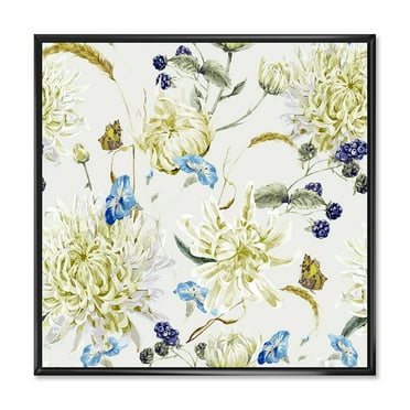 Designart 'Ancient Yellow Chrysanthemus II' Traditional Framed Canvas Wall Art Print