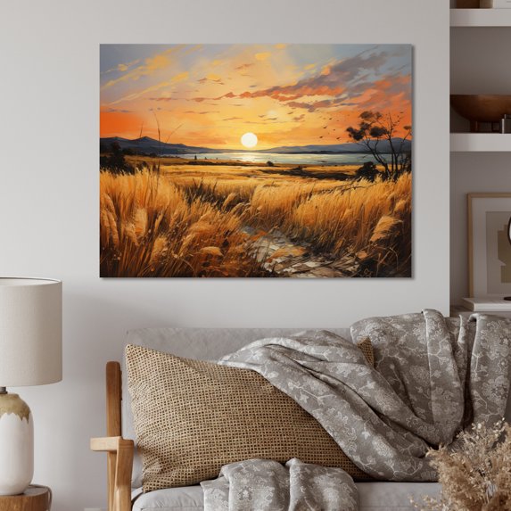 Designart "And Pastel Countryside Wheat painting I" Landscapes Metal Wall Art