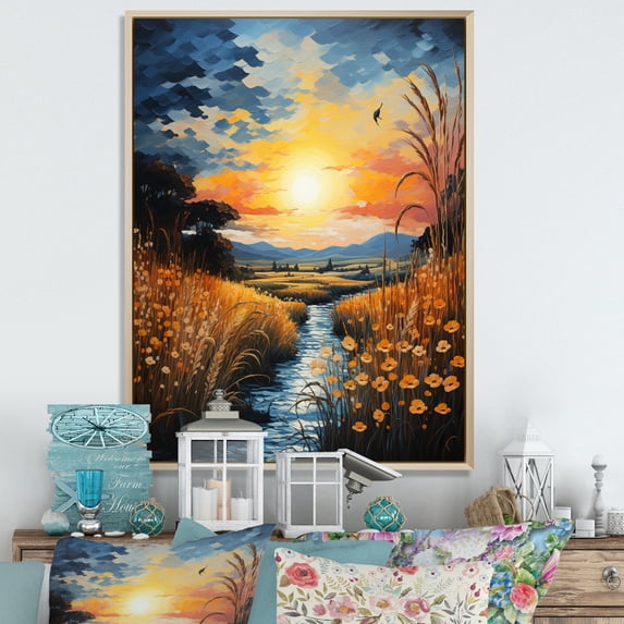 Designart "And Pastel Countryside Wheat painting VI" Landscape & Nature Floater Framed Wall Decor