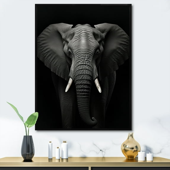 Designart "And White Black Elephant II" Animals Floater Framed Canvas Print