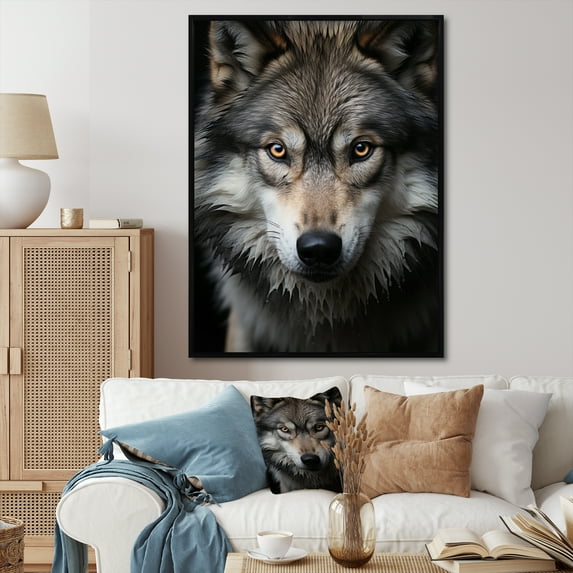 Designart "And White Grey Wolf I" Animals Floater Framed Wall Art Living Room