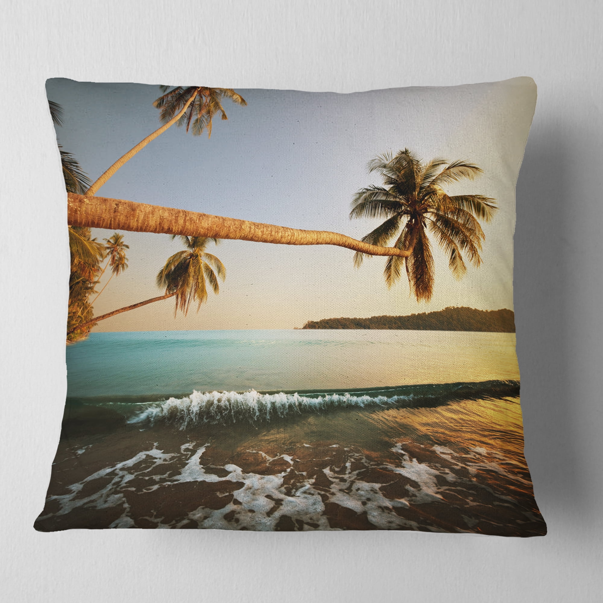 Designart Andaman Sea Large Coconut Palms - Seashore Throw Pillow - 18x18