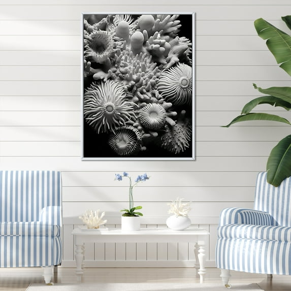 Designart "Anemone Parade In The Ocean'S Coral Realm" Coastal Coral Under Water Floater Framed Canvas Prints