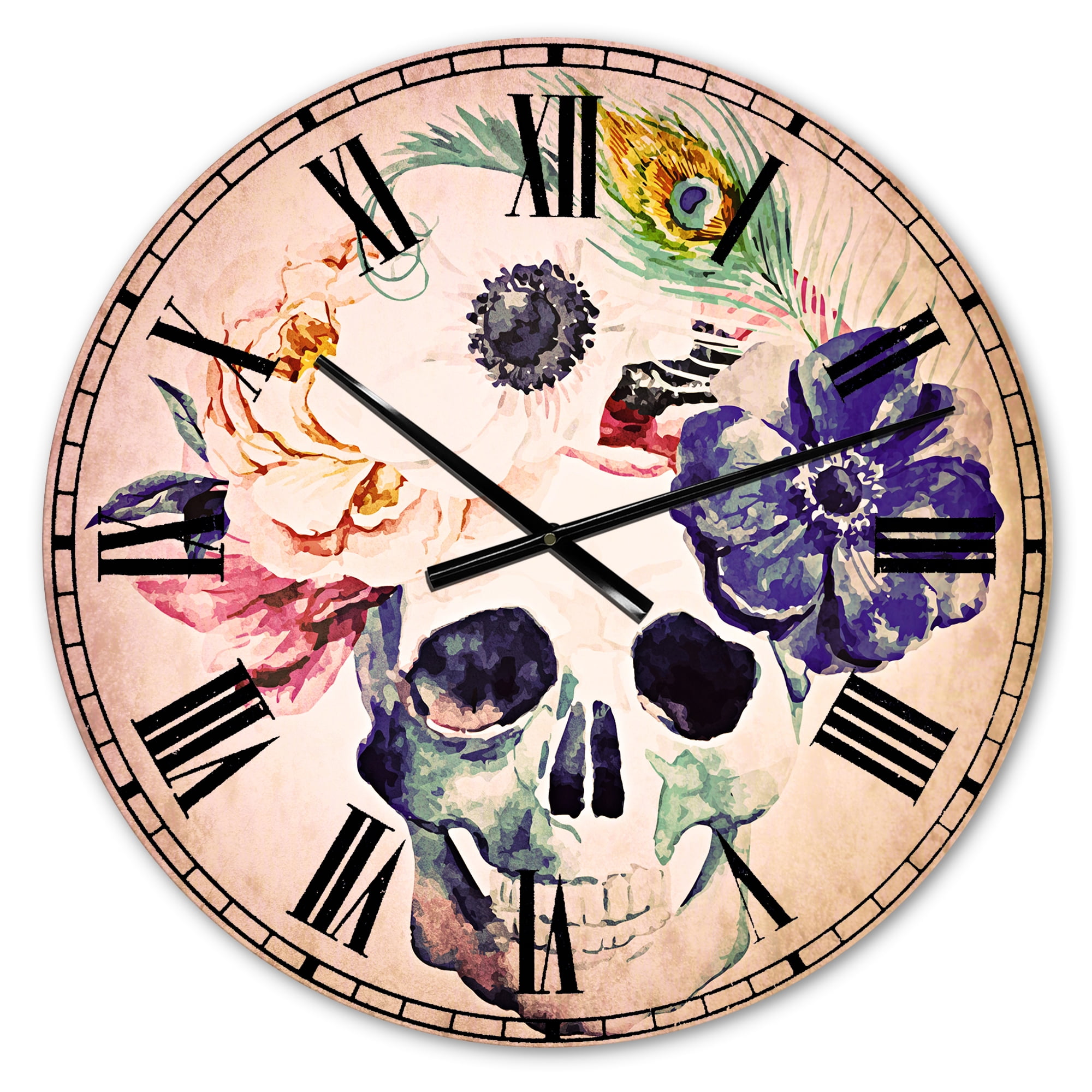 Designart 'Anemones and Scull' Bohemian wall clock