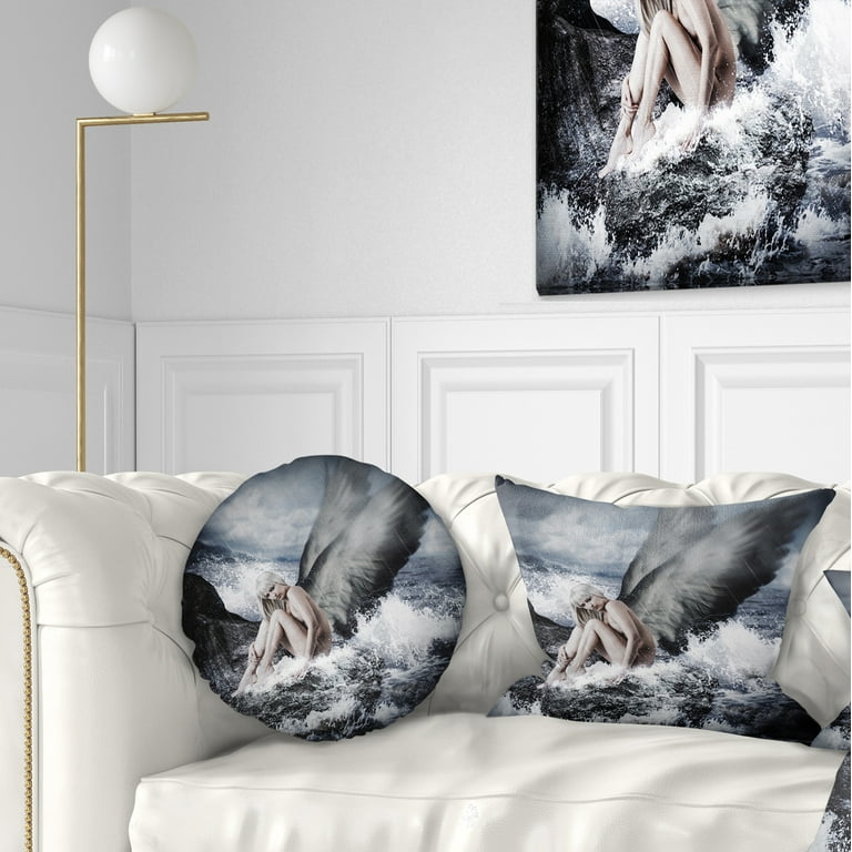 Designart Modern Abstract Throw Pillows Large Blue Dolphin
