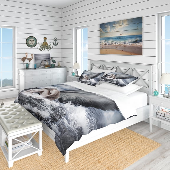 Designart 'Angel Resting By Crashing Waves' Nautical & Coastal Duvet Cover Set