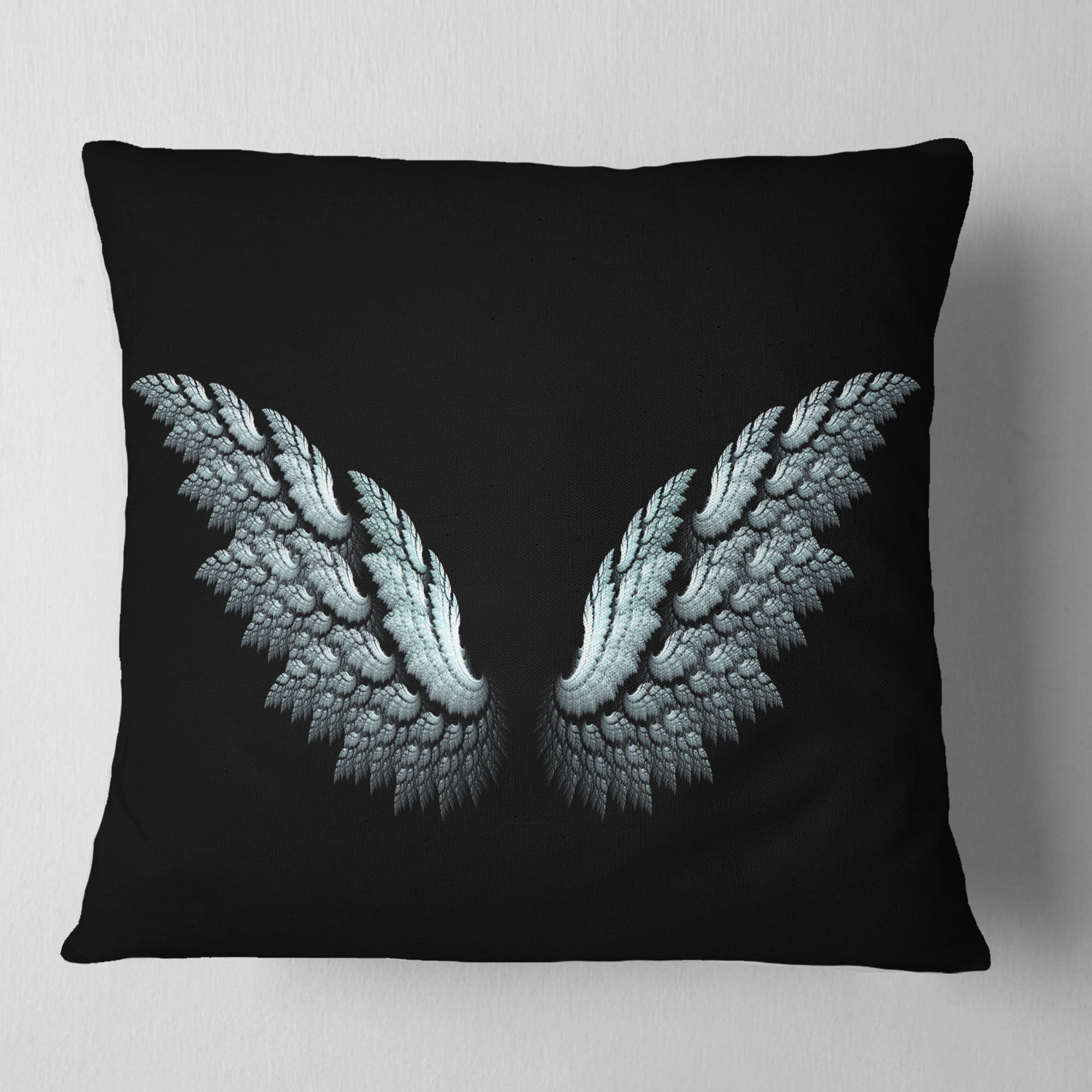 Designart Angel Wings on Black Background - Abstract Throw Pillow - 18x18